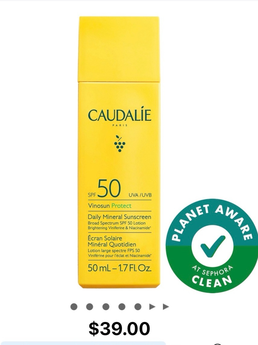 Caudalie Vinosun Protect Brightening Daily Mineral Face Sunscreen SPF 50